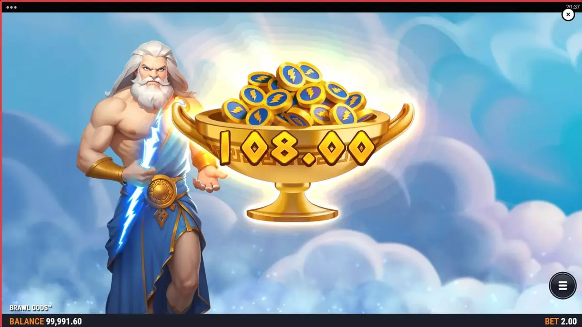 Tampilan visual slot Brawl Gods dengan tema Zeus dan Hades